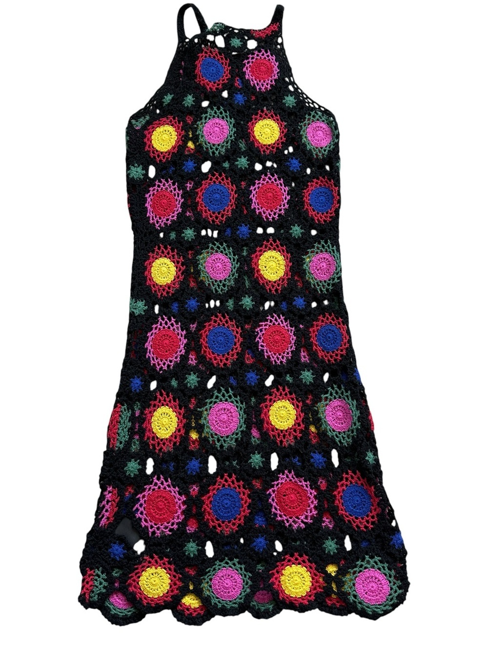 H&M Coachella Crochet Mini Dress Boho Festival Ibiza Granny Square Colorful Sz 6 - Picture 11 of 11
